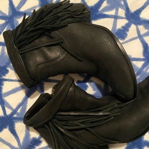 Gently used Sam Edelman black fringe ankle booties